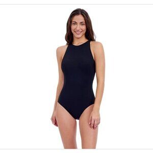 Gottex Tutti Frutti High Neck Keyhole Back One Piece Swimsuit Black Size 14 9348